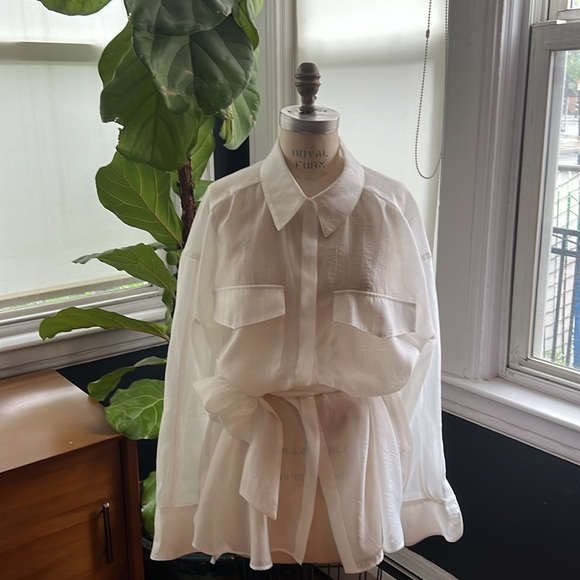 NWOT Anthropologie Grey Lab Sheer Tie-Waist Blouse - Picture 11 of 12